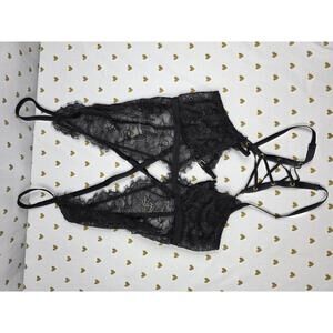Victorias Secret Sexy Caged Crotchless Teddy Black Lace Bodysuit SMALL